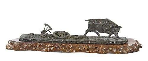 ASIAN BRONZE ANGRY BULL AND CART  38241b