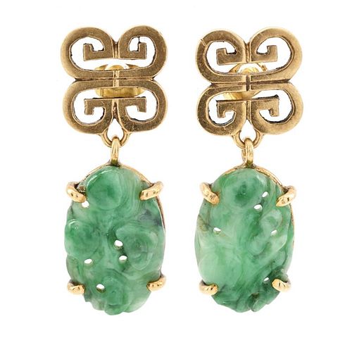 14K YELLOW GOLD AND CARVED JADE