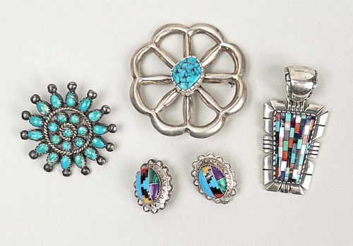 FIVE NATIVE AMERICAN STERLING/TURQUOISE