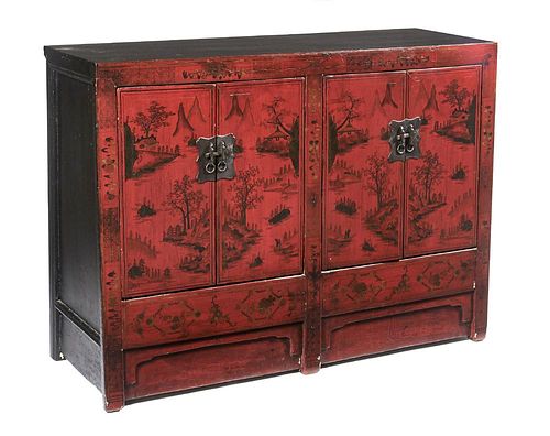 CHINESE RED AND BLACK LACQUERED