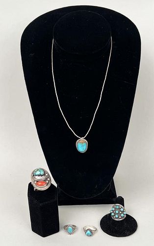 FIVE NATIVE AMERICAN STERLING TURQUOISE 38248e