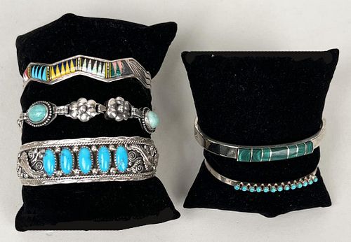 FIVE NATIVE AMERICAN STERLING/TURQUOISE