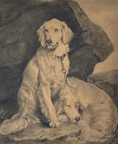 19TH CENTURY PENCIL PORTRAIT, DOGSdepicting