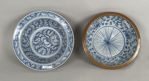 TWO CHINESE B/W PORCELAIN WASH BASINSsmaller