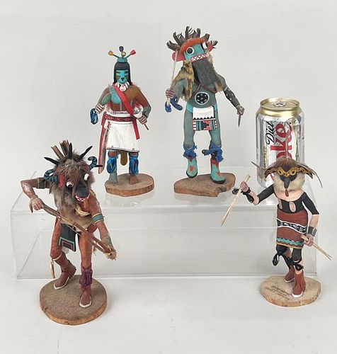 FOUR NATIVE AMERICAN CARVED WOOD