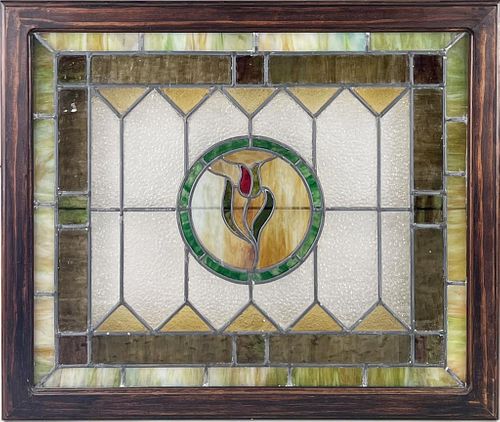 FRAMED STAINED GLASS WINDOW PANELearly 38251e