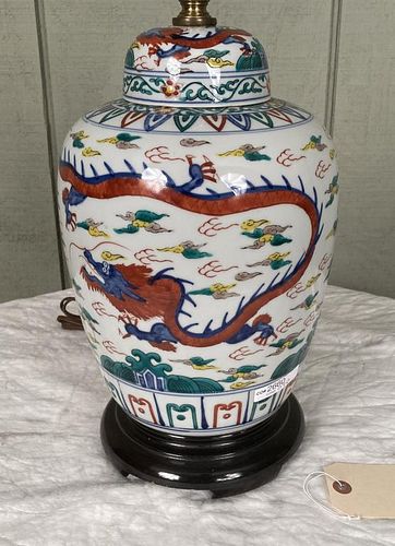 CHINESE POLYCHROME JAR AS LAMPwith 382538