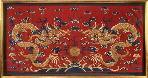 CHINESE EMBROIDERY DRAGON CHASING 38256d
