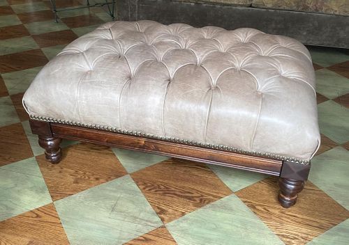 REGENCY STYLE TUFTED LEATHER OTTOMANwith