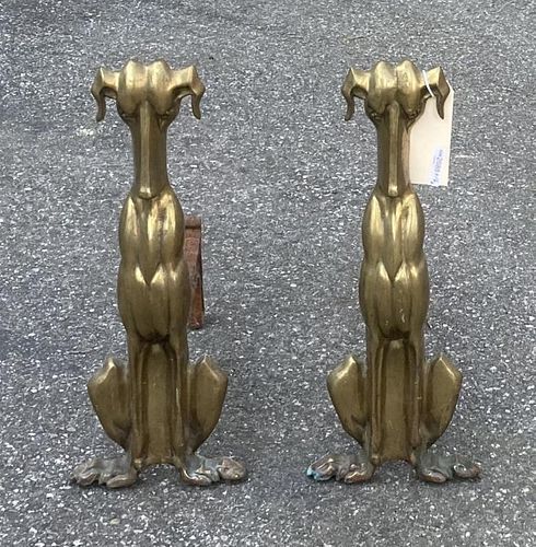 PAIR UNIQUE BRASS CANINE FORM ANDIRONSwith