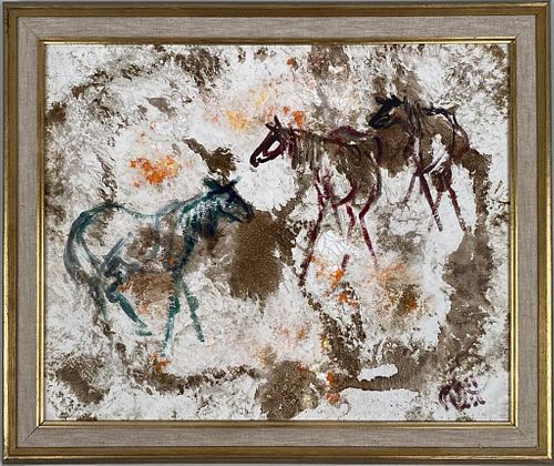 JOHN UHL ABSTRACT PAINTING HORSES Am  3825d1