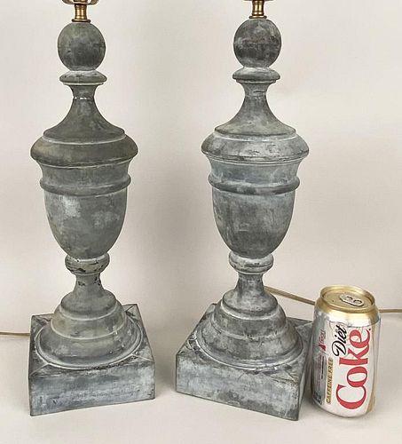 PAIR DECORATIVE URN FORM LAMPSpatinated 382616