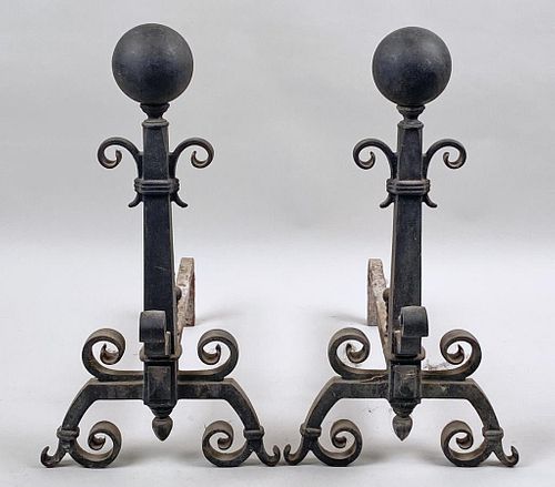 PAIR WROUGHT IRON BALL TOP ANDIRONS24