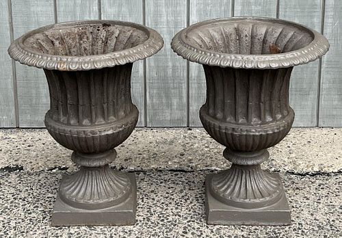 PAIR CAST IRON GARDEN URNSmarked 382633