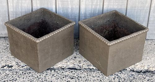 PAIR SQUARE FORM CAST IRON PLANTERSWith