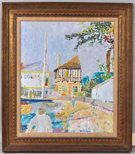 JEAN VENITIEN, VILLAGE SCENE O/C(French,