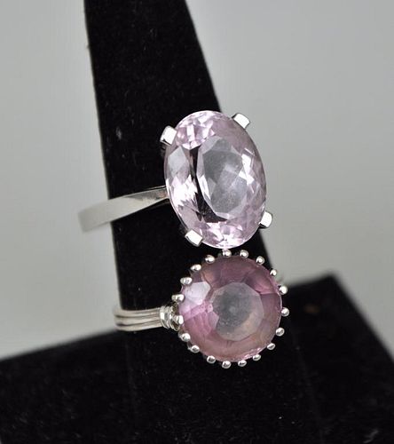 TWO 14K WHITE GOLD & PURPLE STONE