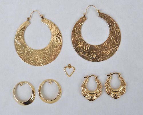 THREE 14K GOLD PAIRS OF EARRINGSlargest