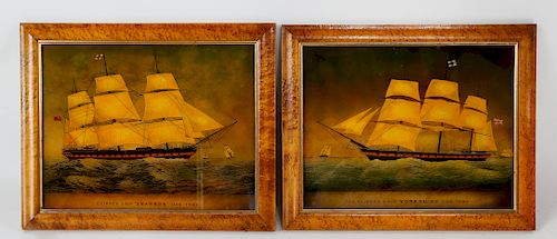 PAIR OF SHIP PRINTS UNDER GLASS 380003