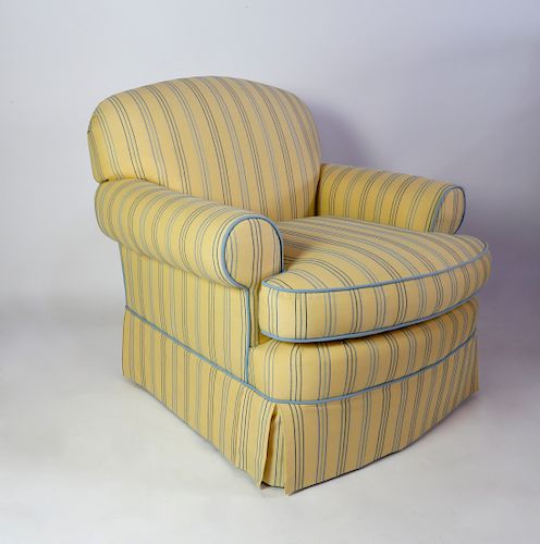 YELLOW AND BLUE STRIPED UPHOLSTERED