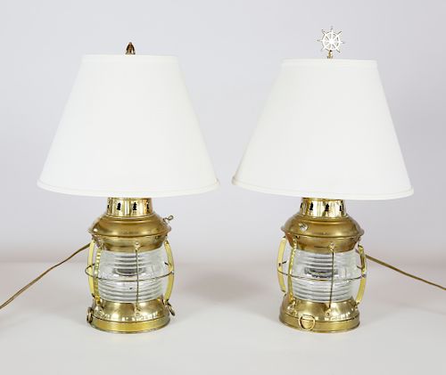 PAIR OF BRASS SHIP'S LIGHT LAMPSPair