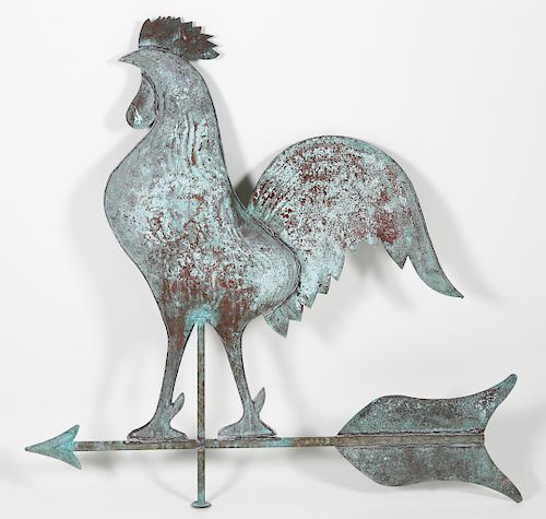 LARGE GREEN PATINA COPPER ROOSTER