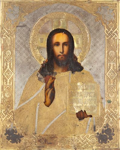 A RUSSIAN ICON OF CHRIST PANTOCRATOR