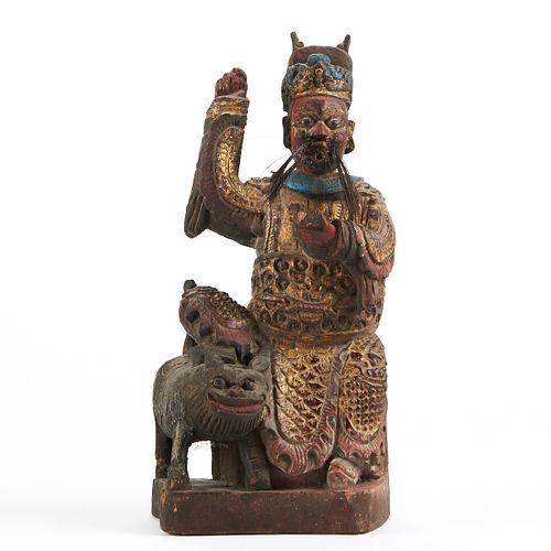 EARLY CARVED CHINESE PAINTED DEITY