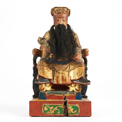 CHINESE CARVED POLYCHROME DEITY