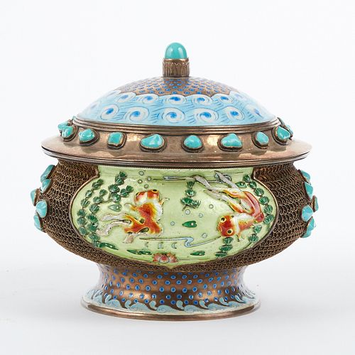 LARGE CHINESE ENAMELED GILT SILVER 3801b5