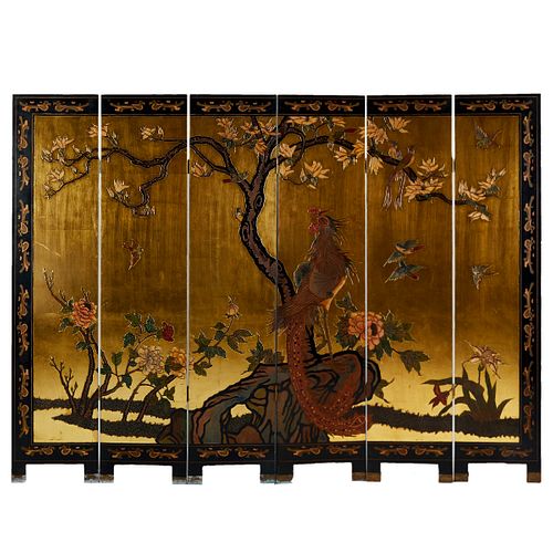 CHINESE 6-PANEL LACQUERED FLOOR SCREENChinese