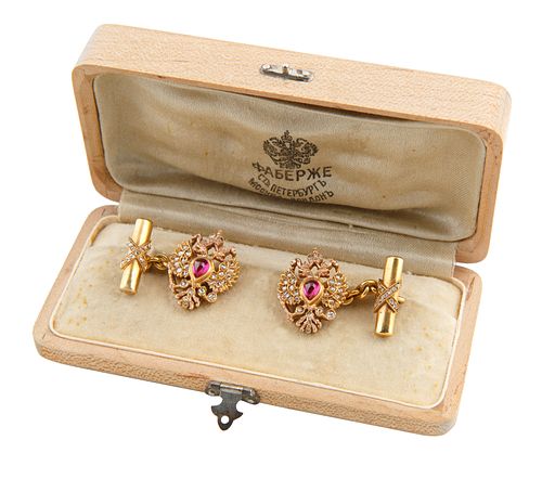 PAIR OF 1908-1913 FABERGE TWO-TONE GOLD,