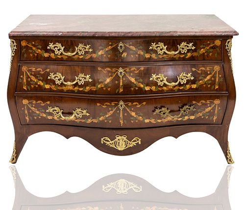 MARQUETRY COMMODE WITH GRANITE