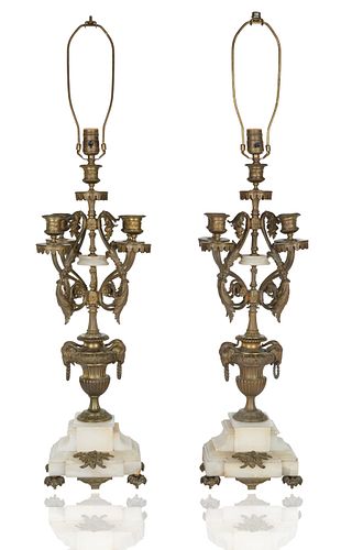PAIR OF BRONZE TABLE LAMPSeach