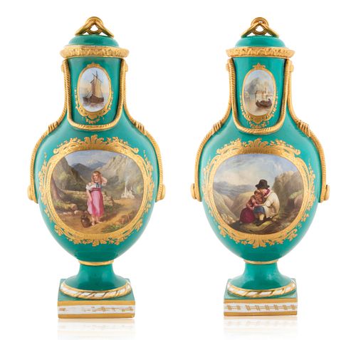 A PAIR OF COVERED BRITISH PORCELAIN