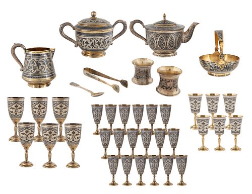 A 38-PIECE SOVIET SILVER AND NIELLO