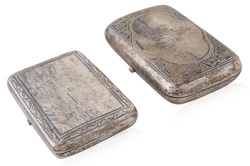A PAIR OF RUSSIAN SILVER AND NIELLO