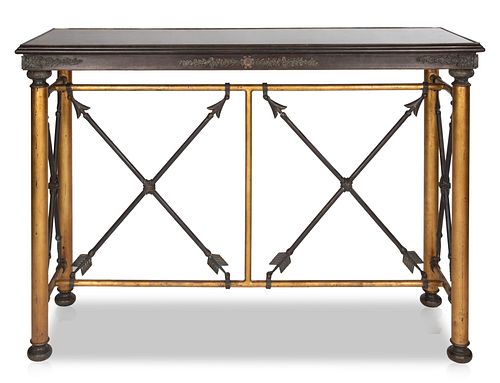 A METAL AND BRASS CONSOLE TABLE  38053d