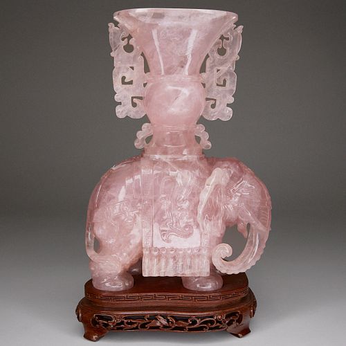 CARVED ROSE QUARTZ ELEPHANT SCULPTURERose