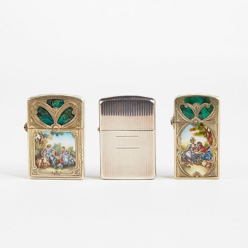 GRP: 3 STERLING SILVER AND ENAMEL ZIPPO