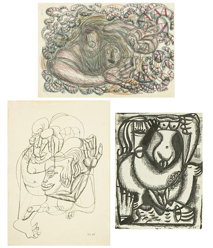 A GROUP OF THREE FIGURATIVE DRAWINGS 38075c