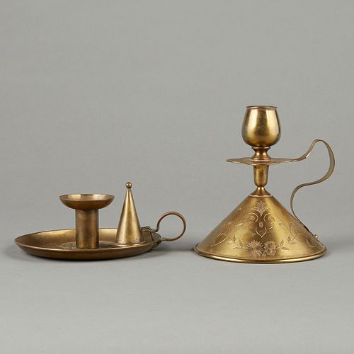 GRP: 2 ARTS & CRAFTS BRASS CANDLEHOLDERS