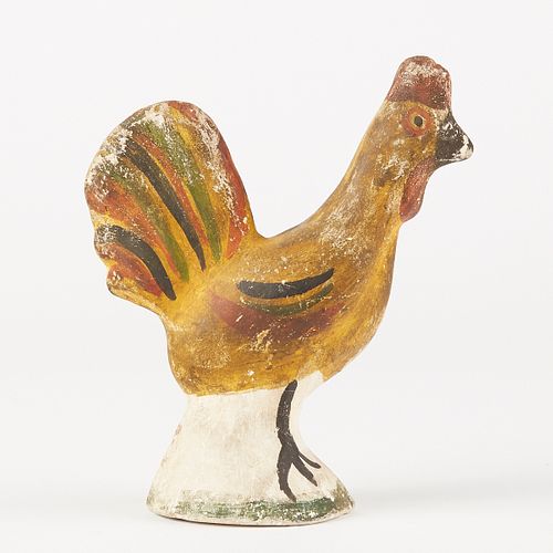 19TH C. POLYCHROME CHALKWARE ROOSTER19th