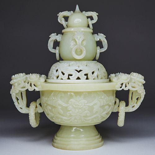 20TH C. CHINESE CARVED JADE LIDDED