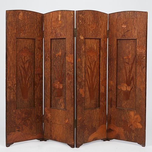 CARVED WOOD FOUR PANEL FOLDING 38090a