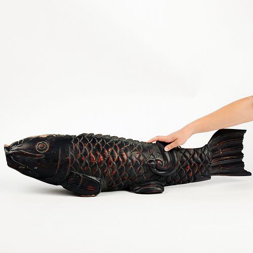 JAPANESE CARVED WOODEN FISH KOI 38090b