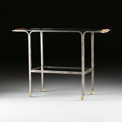 A VINTAGE BRUSHED STEEL AND GLASS 380a24
