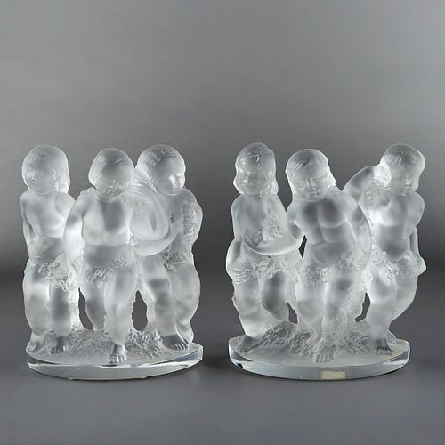 PAIR OF LALIQUE LUXEMBOURG CHERUB 380aad