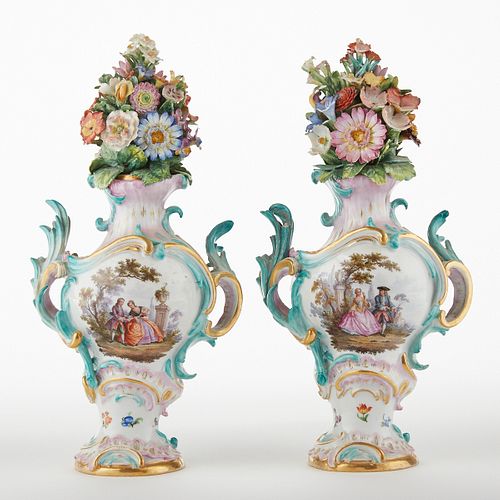 PAIR OF MEISSEN FLORAL VASES WITH