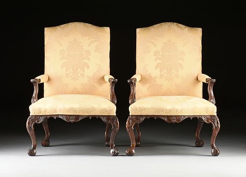 A PAIR OF GEORGE II STYLE UPHOLSTERED
